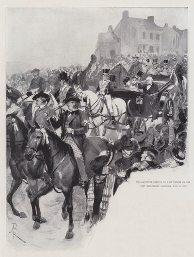 Mr. Gladstone fährt nach West Calder auf seiner ersten Midlothian-Kampagne, 27. November 1879 von Amedee Forestier